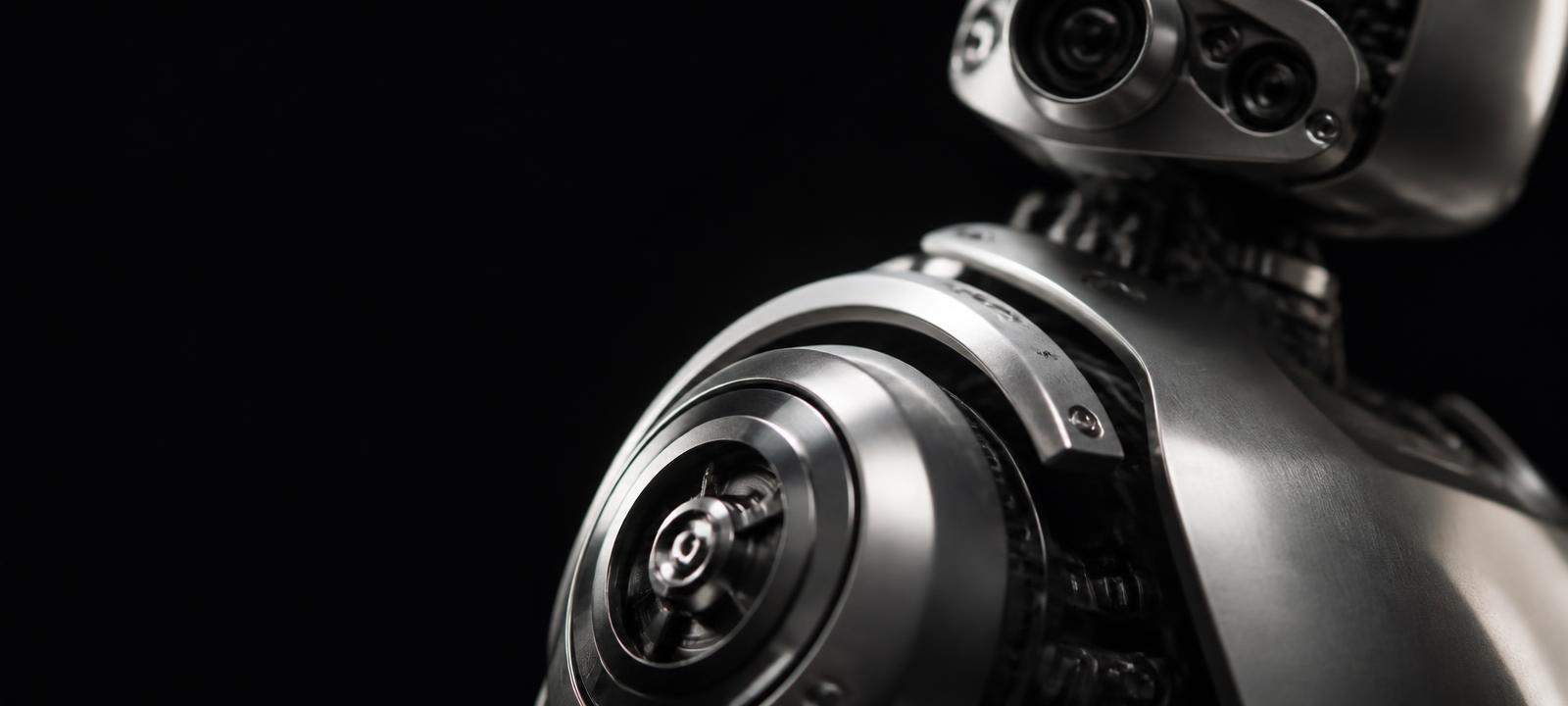 Detailed view of a precision robot shoulder and sensor system